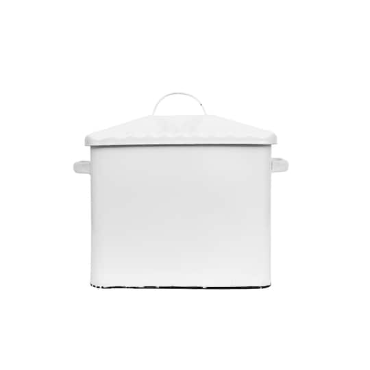 Hello Honey® 13.5" Enameled Metal Distressed White Bread Box with Lid